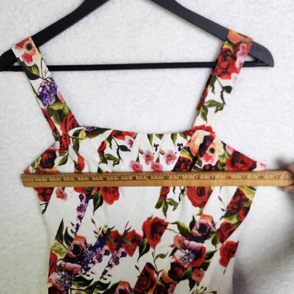 Boston Proper Bias Cut Fit Flare Midi Dress Sz 6 Bright Floral Linen Square Neck - Picture 15 of 16